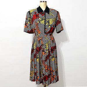 Vintage Andrea Gayle Architectural Checkerboard Shirt & Pleated Skirt Set M/L 6